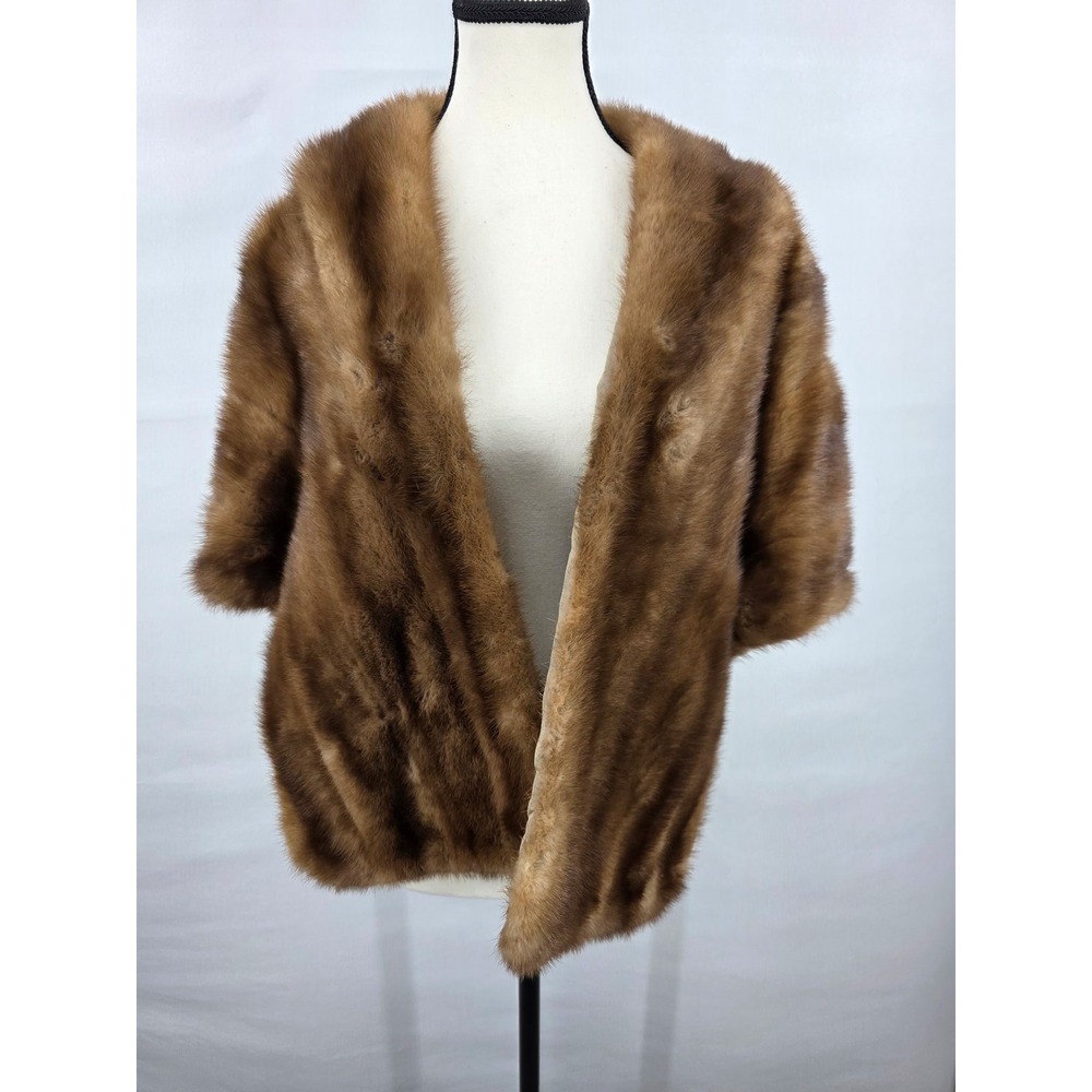Vintage French Room Belks Charlotte Mink Fur Stole Brown Wrap Shawl Monogrammed